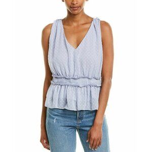 Bishop + Young Swiss Dot Tank Top Twilight Blue Chiffon Ruffle Lilac SZ L NWT